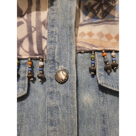 Vtg 90s Saint Germain Paris Denim Western Vest Button Wmn S Boho Patchwork - Picture 3 of 11